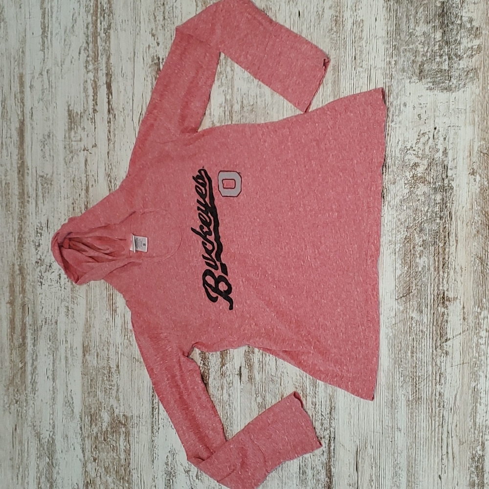 J. America Heathered Red Buckeyes Hooded Long Sleeve Top